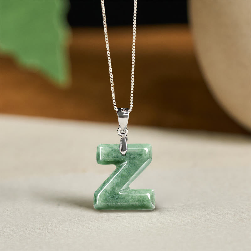 Collar con colgante de prosperidad de plata de ley 925 con Buddha Stones, jade natural, letra AZ - Z - image 49