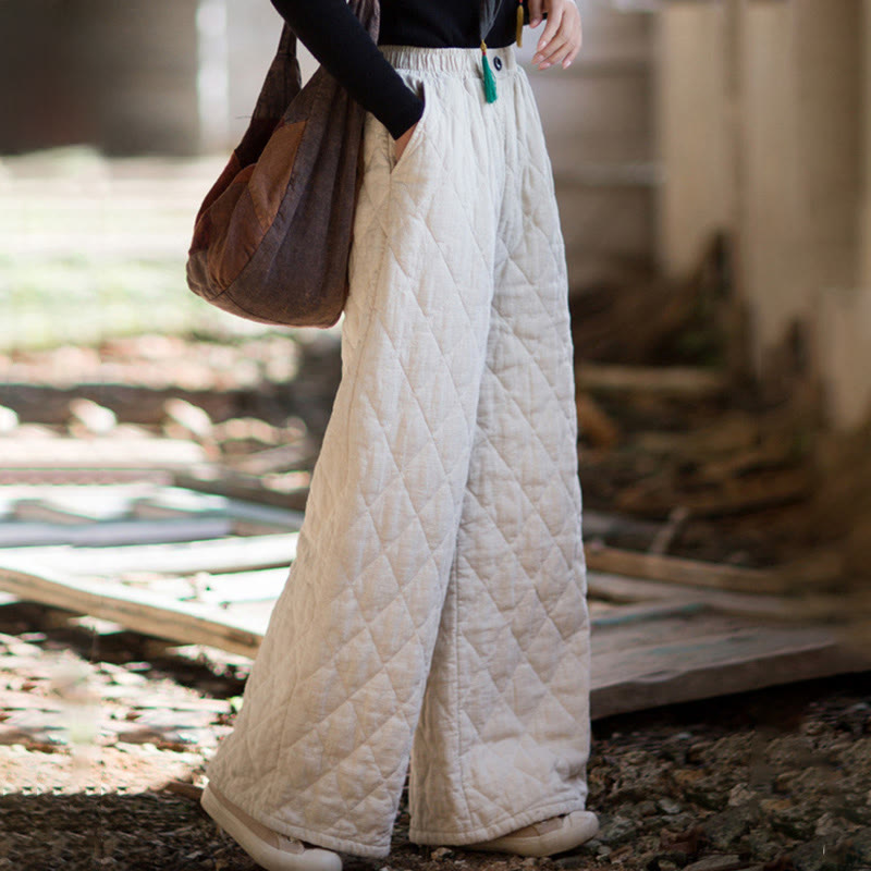 Pantalones anchos de algodón grueso de color liso con bolsillos para mujer de Buddha Stones - Nieve - US8-10，UK/AU12-14，EU40-42 (2XL) - image 0