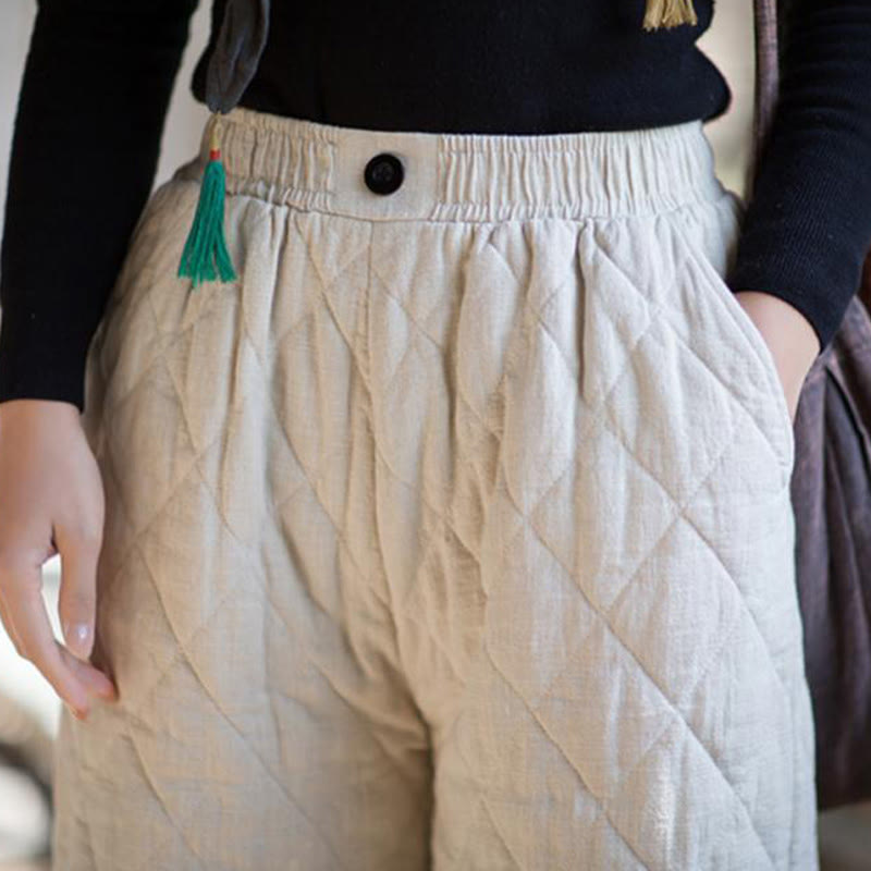 Pantalones anchos de algodón grueso de color liso con bolsillos para mujer de Buddha Stones - image 4