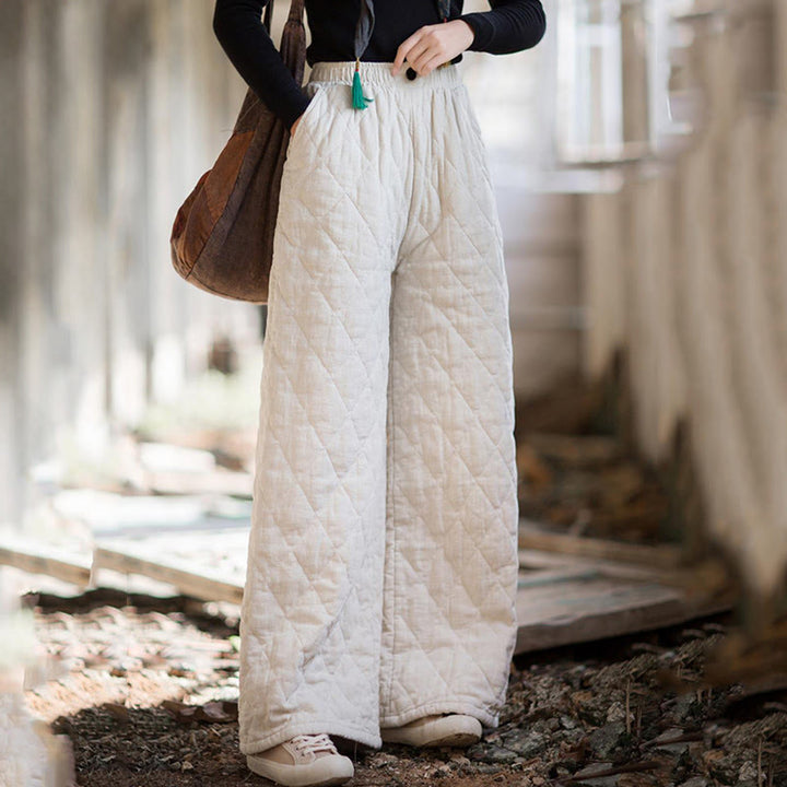 Pantalones anchos de algodón grueso de color liso con bolsillos para mujer de Buddha Stones - image 3