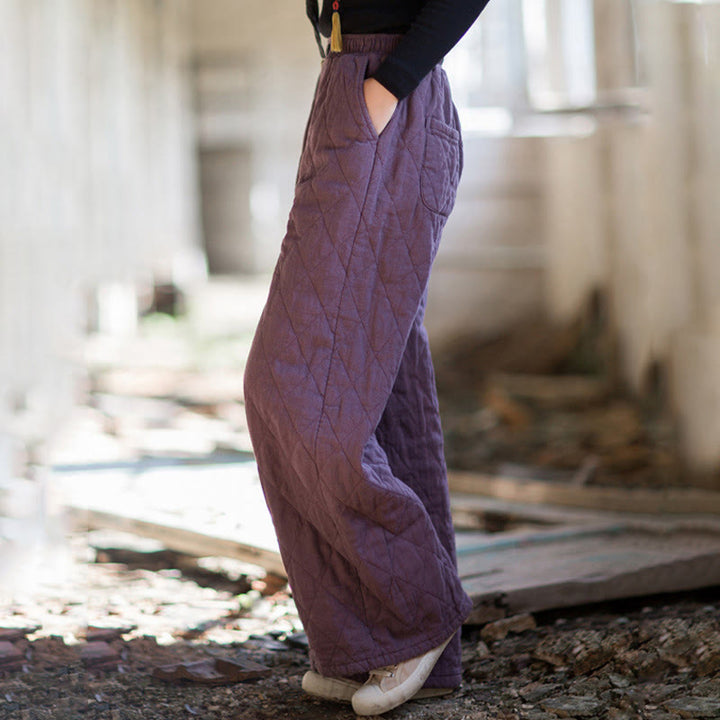 Pantalones anchos de algodón grueso de color liso con bolsillos para mujer de Buddha Stones - image 11