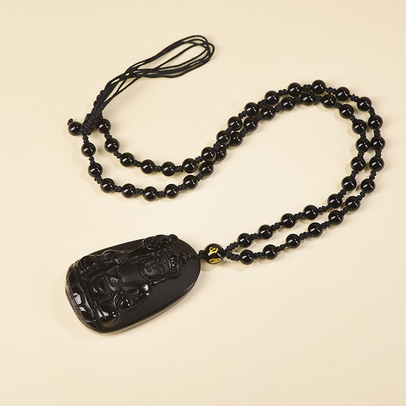 Colgante de obsidiana negra con diseño de Buda Ksitigarbha y Buddha Stones - image 1