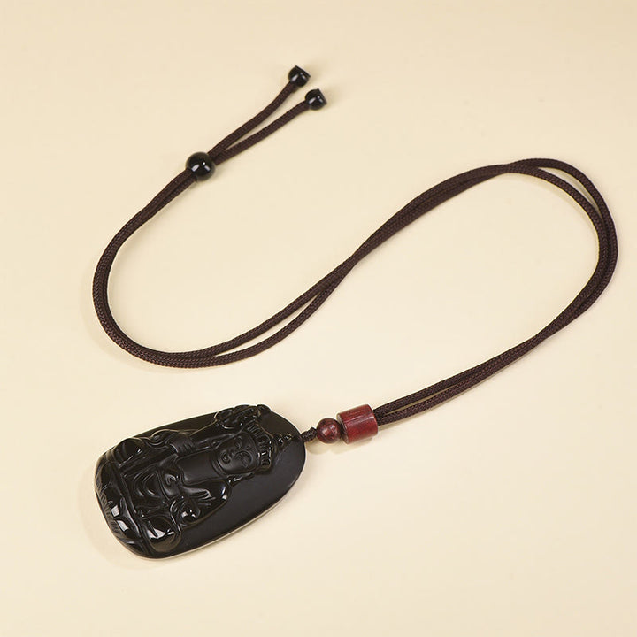 Colgante de obsidiana negra con diseño de Buda Ksitigarbha y Buddha Stones - image 8