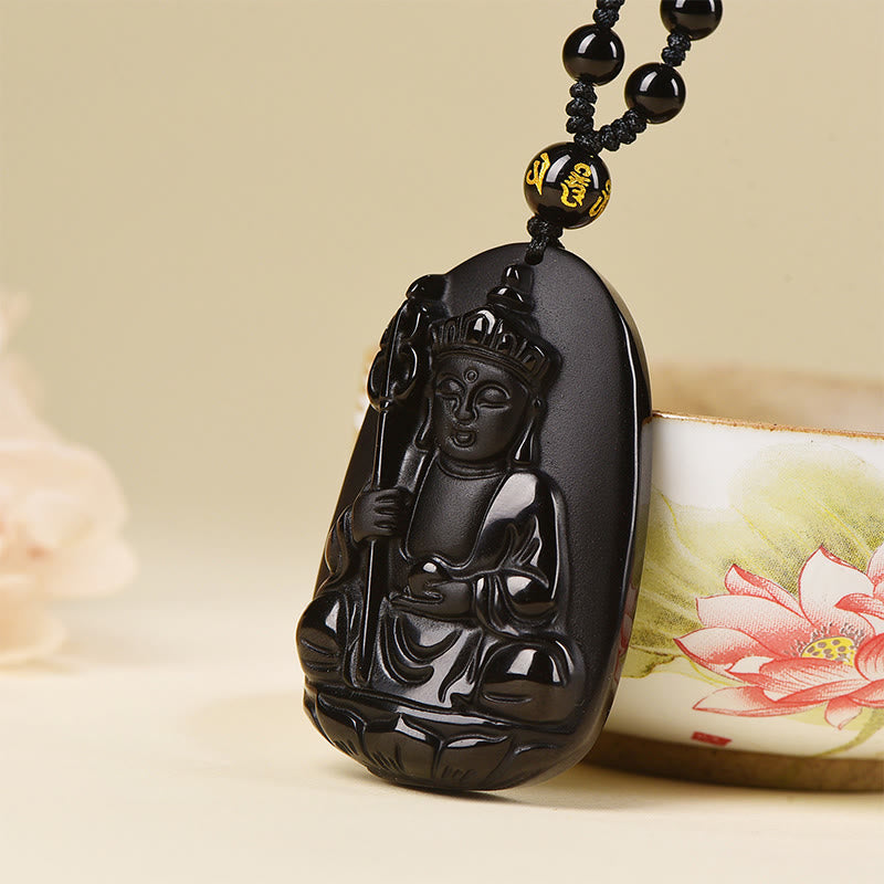 Colgante de obsidiana negra con diseño de Buda Ksitigarbha y Buddha Stones - image 2