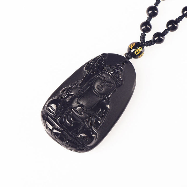 Colgante de obsidiana negra con diseño de Buda Ksitigarbha y Buddha Stones - image 4