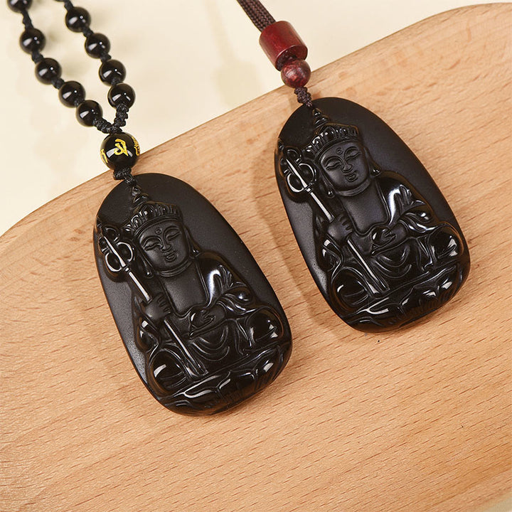 Colgante de obsidiana negra con diseño de Buda Ksitigarbha y Buddha Stones - image 9