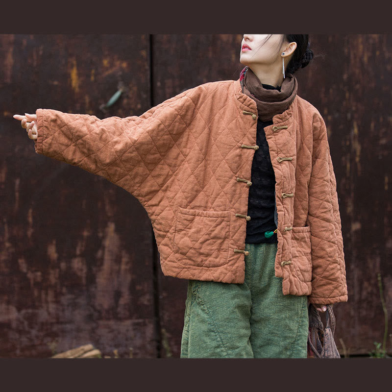 Chaqueta térmica de algodón de manga larga para mujer con bolsillos y diseño de rana y botones de invierno Buddha Stones - SandyBrown - US14，UK/AU18，EU46 (2XL) - image 11