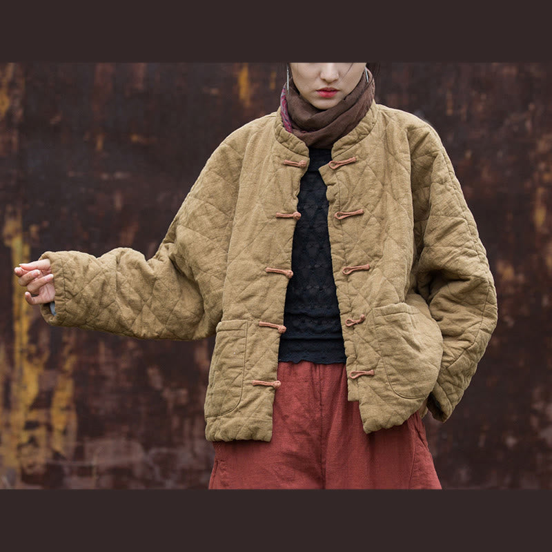 Chaqueta térmica de algodón de manga larga para mujer con bolsillos y diseño de rana y botones de invierno Buddha Stones - Caqui - US14，UK/AU18，EU46 (2XL) - image 21