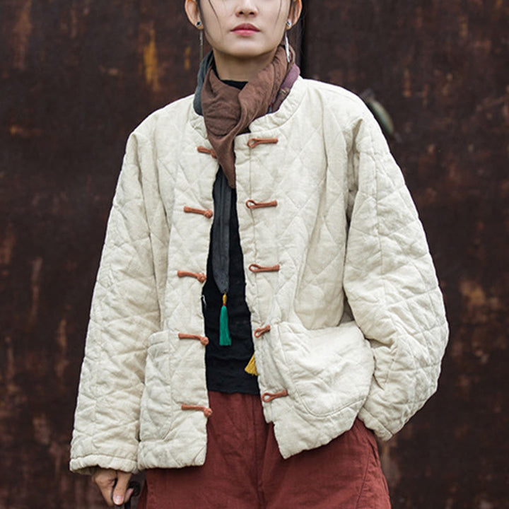 Chaqueta térmica de algodón de manga larga para mujer con bolsillos y diseño de rana y botones de invierno Buddha Stones - image 1