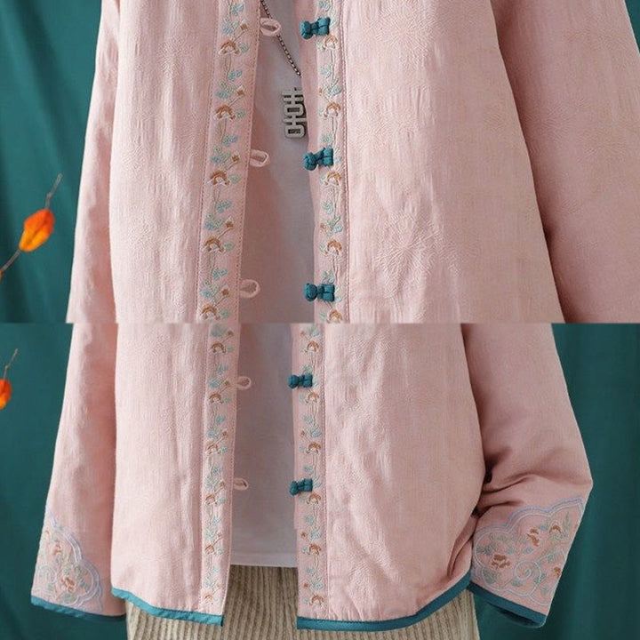 Chaqueta térmica de algodón de manga larga para mujer, con diseño de rana y botones bordados con flores y vides, de Buddha Stones, de invierno. - image 12