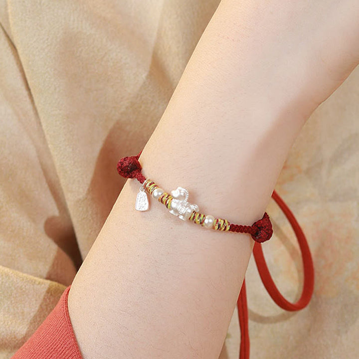 Pulsera de hilo hecha a mano con Buddha Stones en plata de ley 999, Año de la Libertad del Caballo - image 8