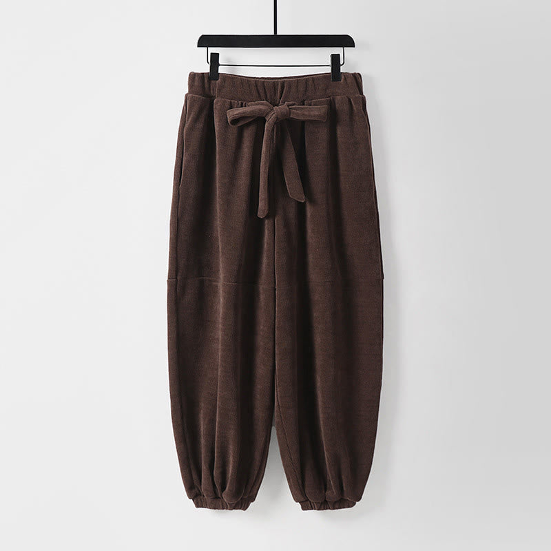 Pantalones de pana de algodón con cordones y bolsillos para hombre, de Buddha Stones, de invierno, color liso - Marrón silla de montar - US/UK/AU54, EU64 (9XL) - image 10