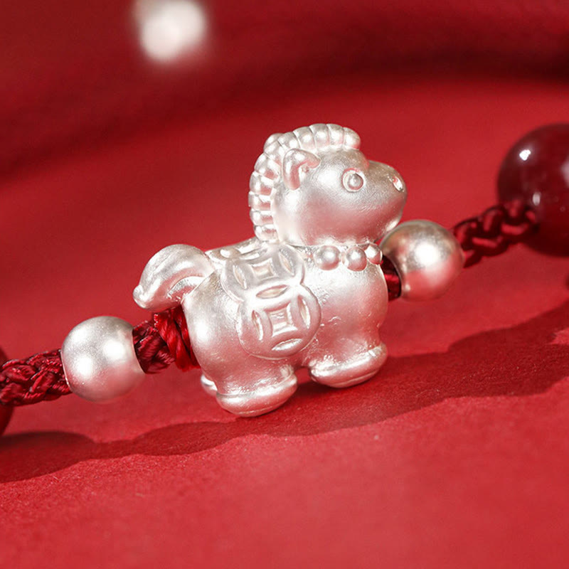 Pulsera de hilo de plata de ley 999 con Buddha Stones y ágata roja, Año del Caballo, Prosperidad - image 12