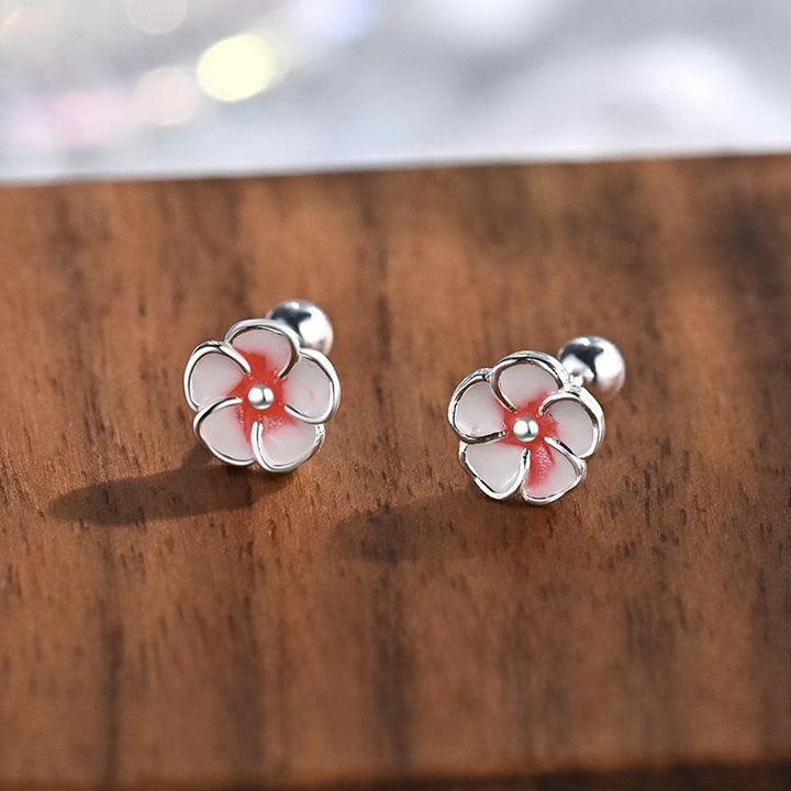 Pendientes de plata de ley 999 con Buddha Stones y flor de durazno - Pendientes de plata (postes de plata de ley 925) - image 0