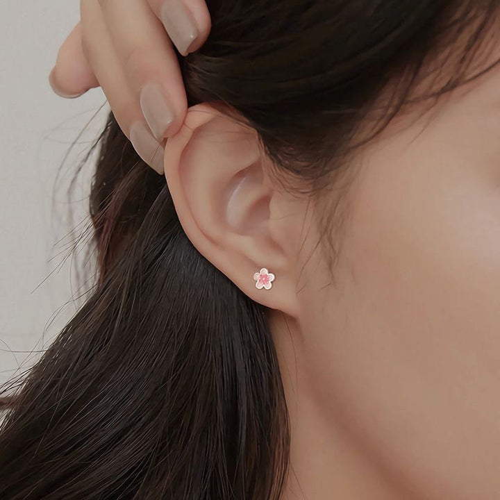 Pendientes de plata de ley 999 con Buddha Stones y flor de durazno - image 3