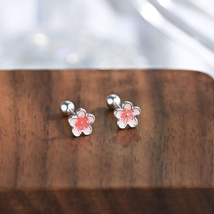 Pendientes de plata de ley 999 con Buddha Stones y flor de durazno - image 1
