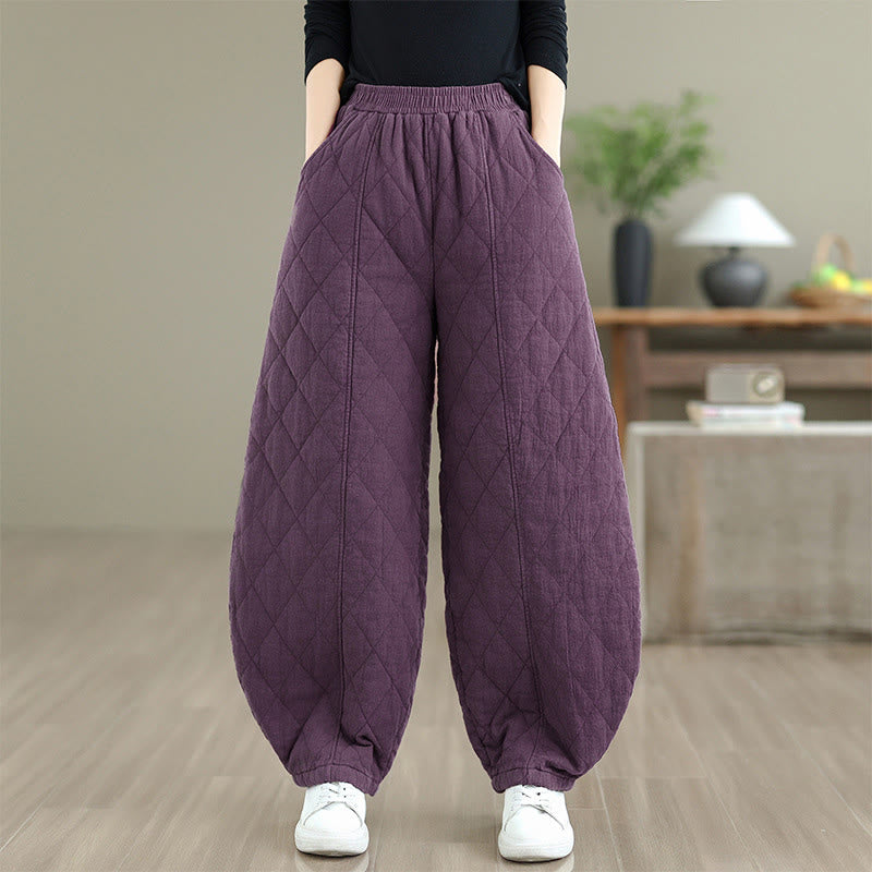 Pantalones de algodón con estampado de diamantes de invierno y bolsillos para mujer con Buddha Stones - Púrpura - US8-10，UK/AU12-14，EU40-42 (2XL) - image 18