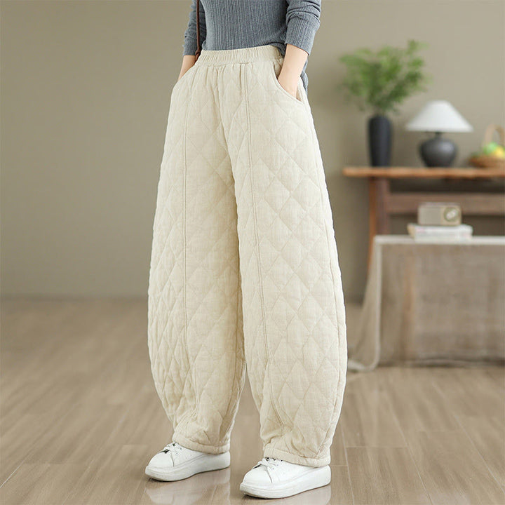 Pantalones de algodón con estampado de diamantes de invierno y bolsillos para mujer con Buddha Stones - image 11
