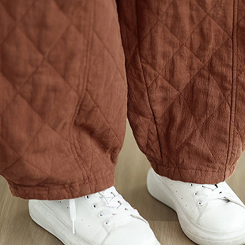 Pantalones de algodón con estampado de diamantes de invierno y bolsillos para mujer con Buddha Stones - image 7