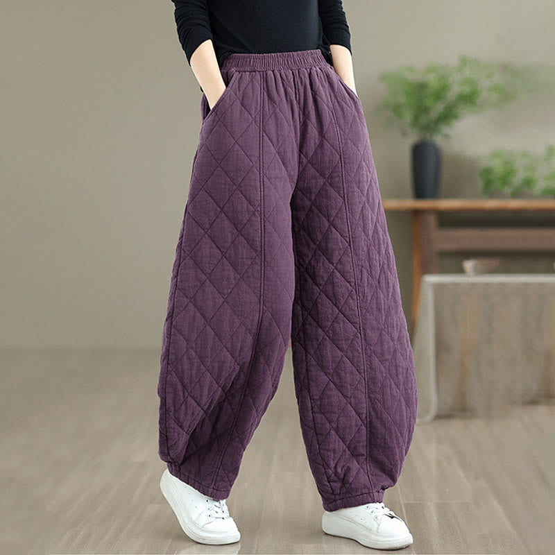 Pantalones de algodón con estampado de diamantes de invierno y bolsillos para mujer con Buddha Stones - image 21
