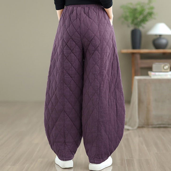 Pantalones de algodón con estampado de diamantes de invierno y bolsillos para mujer con Buddha Stones - image 22