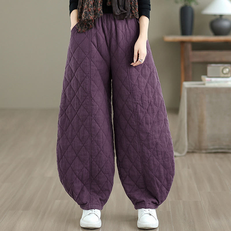 Pantalones de algodón con estampado de diamantes de invierno y bolsillos para mujer con Buddha Stones - image 19