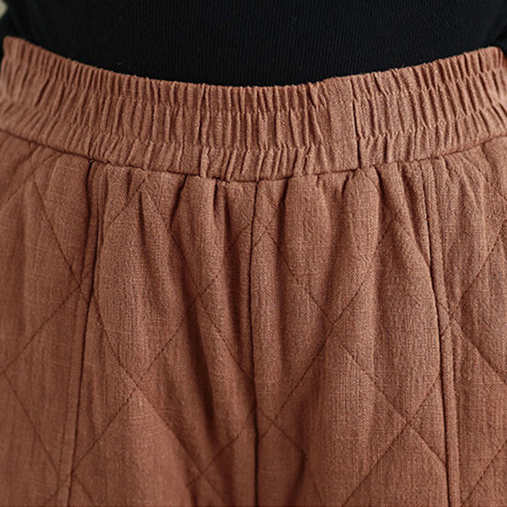 Pantalones de algodón con estampado de diamantes de invierno y bolsillos para mujer con Buddha Stones - image 5