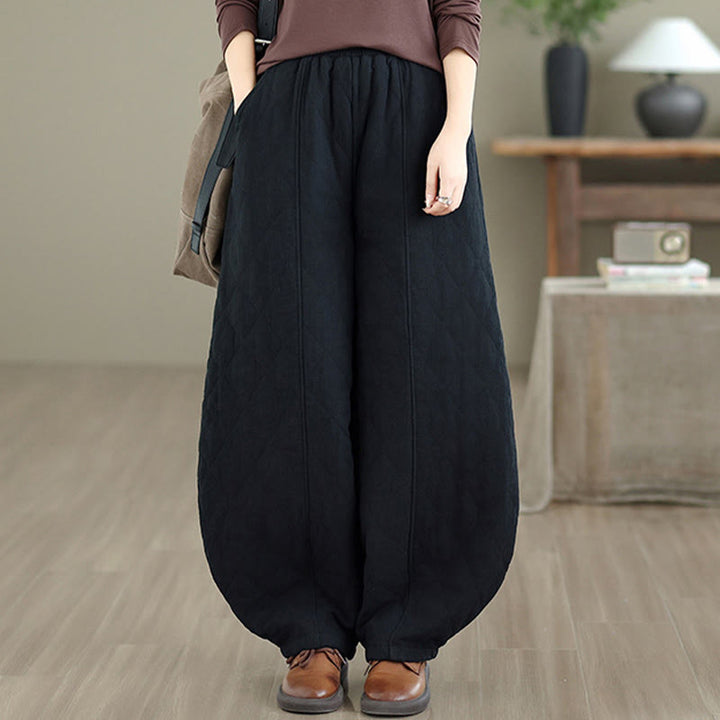 Pantalones de algodón con estampado de diamantes de invierno y bolsillos para mujer con Buddha Stones - Negro - US8-10，UK/AU12-14，EU40-42 (2XL) - image 13