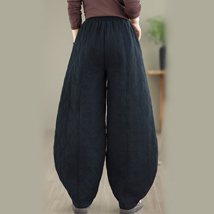 Pantalones de algodón con estampado de diamantes de invierno y bolsillos para mujer con Buddha Stones - image 17