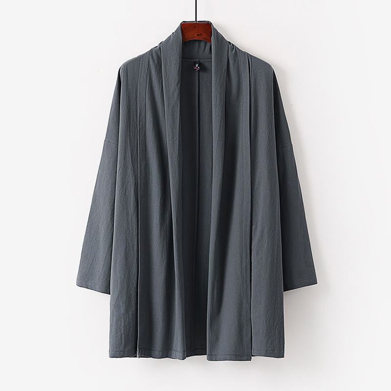 Kimono para hombre con Buddha Stones, de primavera y otoño, color liso, manga larga, largo medio, frente abierto - Gris oscuro - US/UK/AU54, EU64 (9XL) - image 0