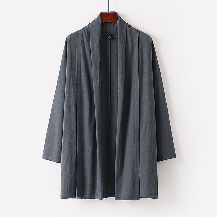 Kimono para hombre con Buddha Stones, de primavera y otoño, color liso, manga larga, largo medio, frente abierto - Gris oscuro - US/UK/AU54, EU64 (9XL) - image 0