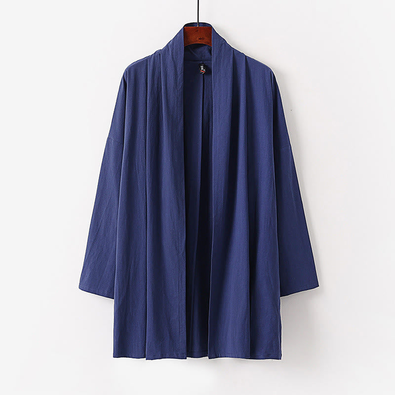 Kimono para hombre con Buddha Stones, de primavera y otoño, color liso, manga larga, largo medio, frente abierto - Azul acero - US/UK/AU54, EU64 (9XL) - image 8