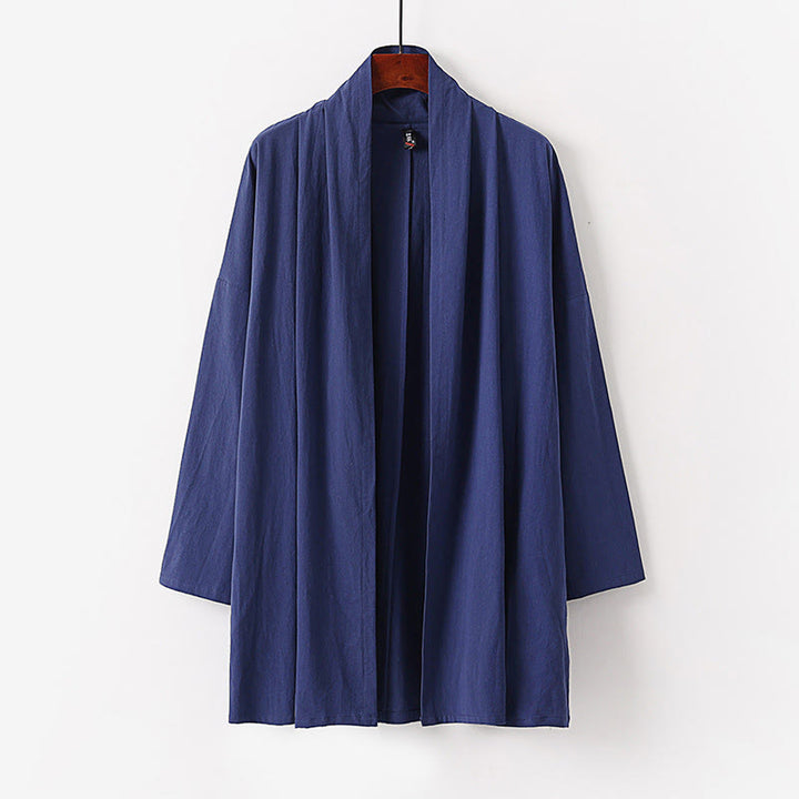 Kimono para hombre con Buddha Stones, de primavera y otoño, color liso, manga larga, largo medio, frente abierto - Azul acero - US/UK/AU54, EU64 (9XL) - image 8