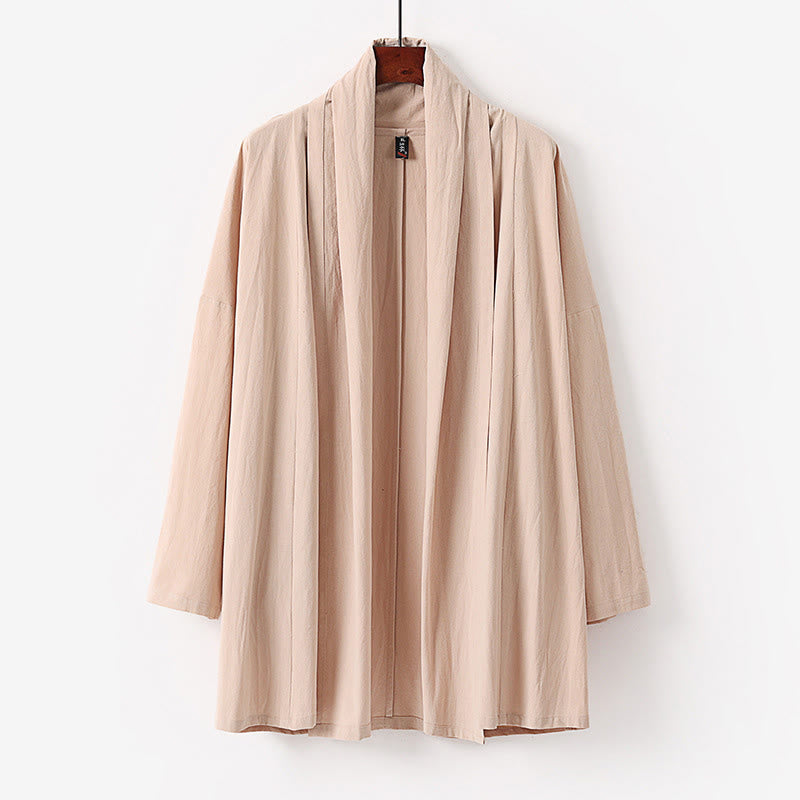 Kimono para hombre con Buddha Stones, de primavera y otoño, color liso, manga larga, largo medio, frente abierto - PeachPuff - US/UK/AU54, EU64 (9XL) - image 2