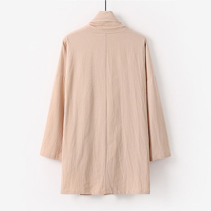 Kimono para hombre con Buddha Stones, de primavera y otoño, color liso, manga larga, largo medio, frente abierto - image 3