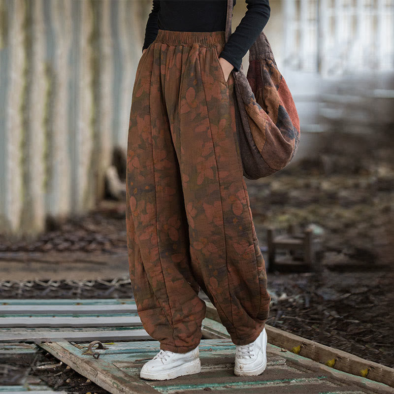 Pantalones gruesos de algodón con estampado de flores y Buddha Stones para mujer con bolsillos - image 2