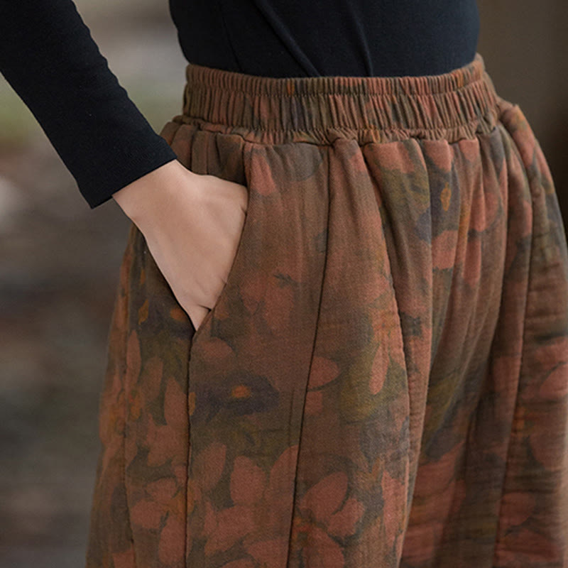 Pantalones gruesos de algodón con estampado de flores y Buddha Stones para mujer con bolsillos - image 6