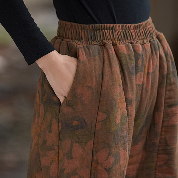 Pantalones gruesos de algodón con estampado de flores y Buddha Stones para mujer con bolsillos - image 6