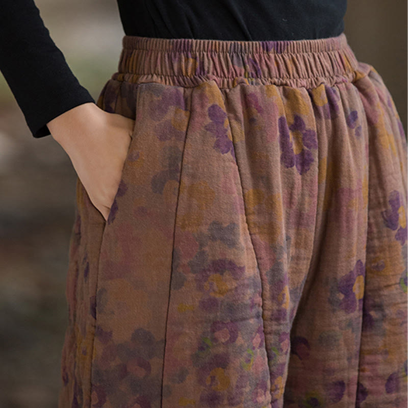 Pantalones gruesos de algodón con estampado de flores y Buddha Stones para mujer con bolsillos - image 15