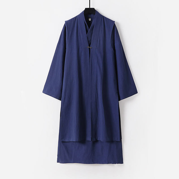 Buddha Stones Traje de ceremonia kimono con cordones, túnica larga taoísta de manga larga para hombre, Wudang Fall, 2 piezas - Azul acero - US/UK/AU54, EU64 (9XL) - image 12