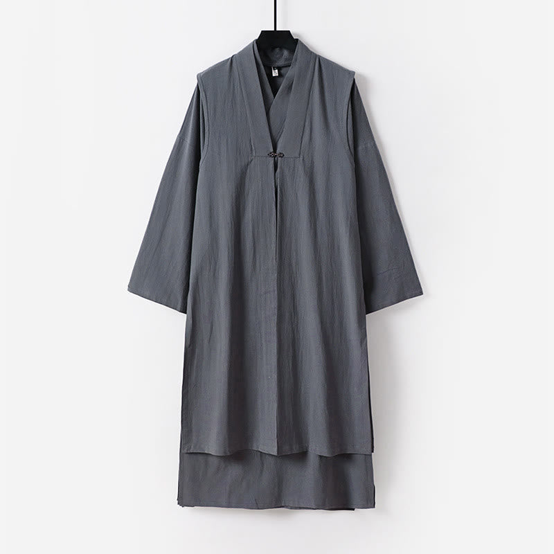 Buddha Stones Traje de ceremonia kimono con cordones, túnica larga taoísta de manga larga para hombre, Wudang Fall, 2 piezas - Gris oscuro - US/UK/AU54, EU64 (9XL) - image 0