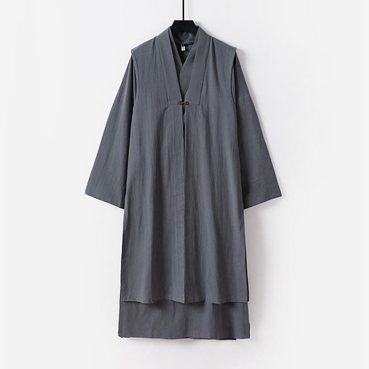 Buddha Stones Traje de ceremonia kimono con cordones, túnica larga taoísta de manga larga para hombre, Wudang Fall, 2 piezas - Gris oscuro - US/UK/AU54, EU64 (9XL) - image 0