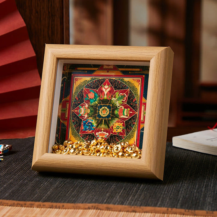 Marco de fotos Thangka con lingote dorado de Om Mani Padme Hum tibetano con Buddha Stones, adorno para decoración del hogar - Estilo 3 - Tablero de fibra de densidad media amarillo (10 x 10 x 4 cm) - image 4