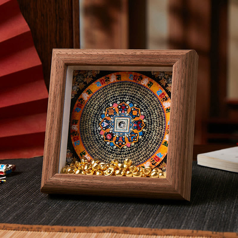 Marco de fotos Thangka con lingote dorado de Om Mani Padme Hum tibetano con Buddha Stones, adorno para decoración del hogar - Estilo 4 - Tablero de fibra de densidad media marrón (10 x 10 x 4 cm) - image 7