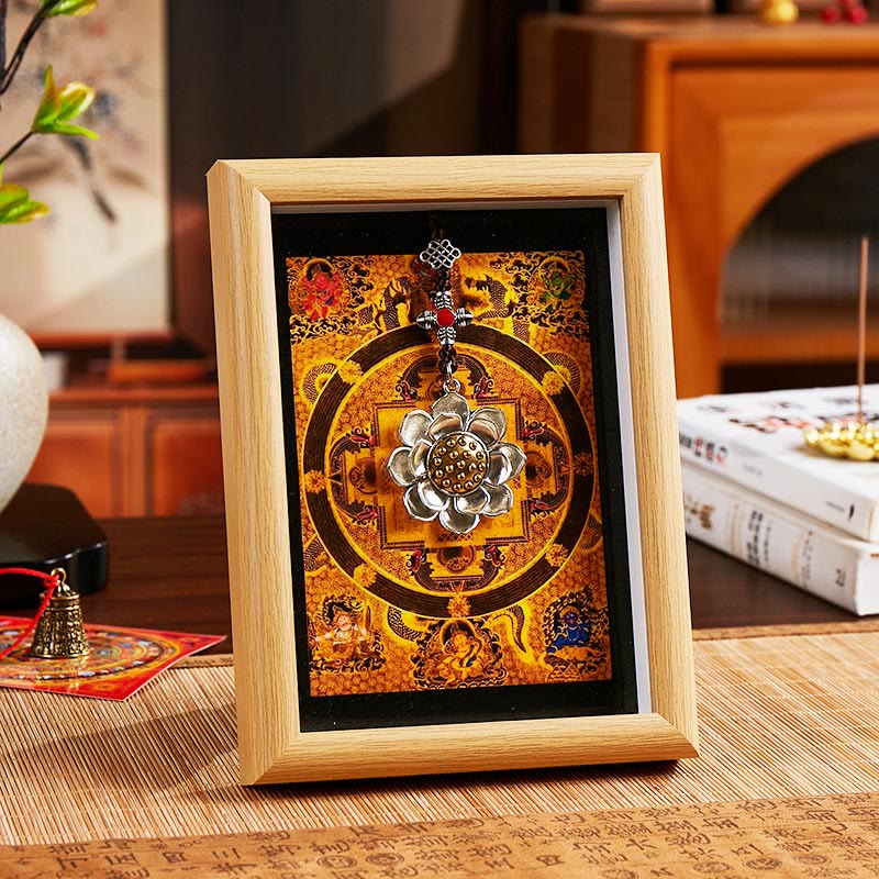 Marco de fotos Thangka con lingotes dorados de loto y Buddha Stones, adorno para decoración del hogar - Estilo 2 - Tablero de fibra de densidad media amarillo (13 x 18 x 4 cm) - image 2
