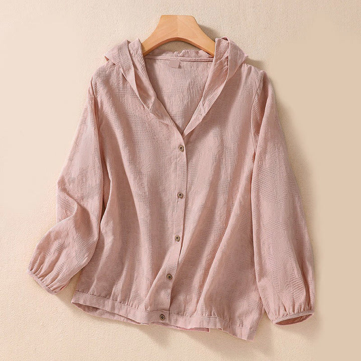 Sudadera con capucha de algodón de manga larga para mujer con diseño de jacquard y botones en otoño con Buddha Stones - Rosa - US8-10，UK/AU12-14，EU40-42 (2XL) - image 8