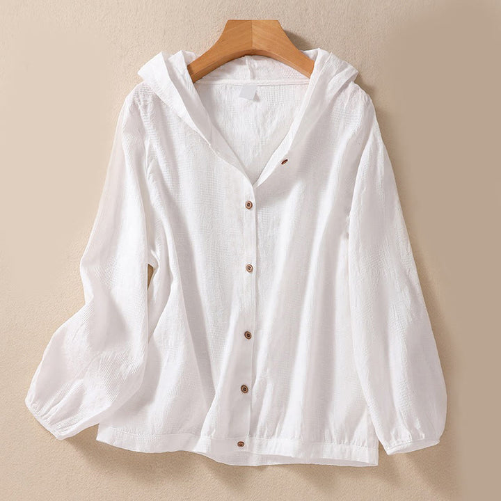 Sudadera con capucha de algodón de manga larga para mujer con diseño de jacquard y botones en otoño con Buddha Stones - Blanco - US8-10，UK/AU12-14，EU40-42 (2XL) - image 18