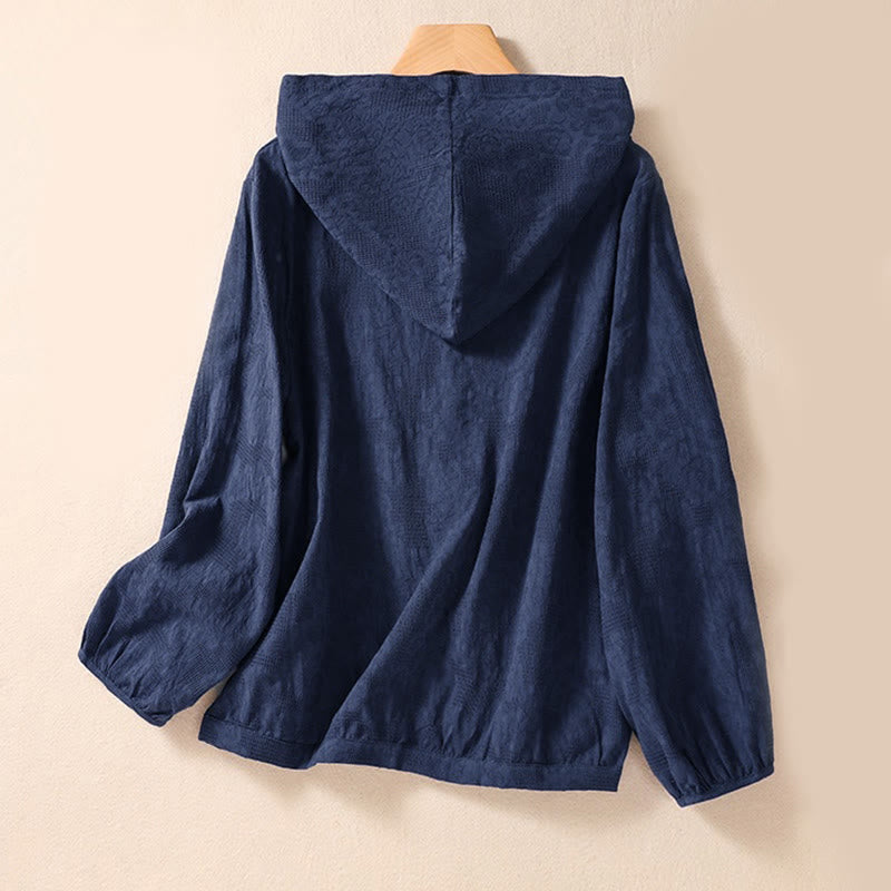 Sudadera con capucha de algodón de manga larga para mujer con diseño de jacquard y botones en otoño con Buddha Stones - image 1