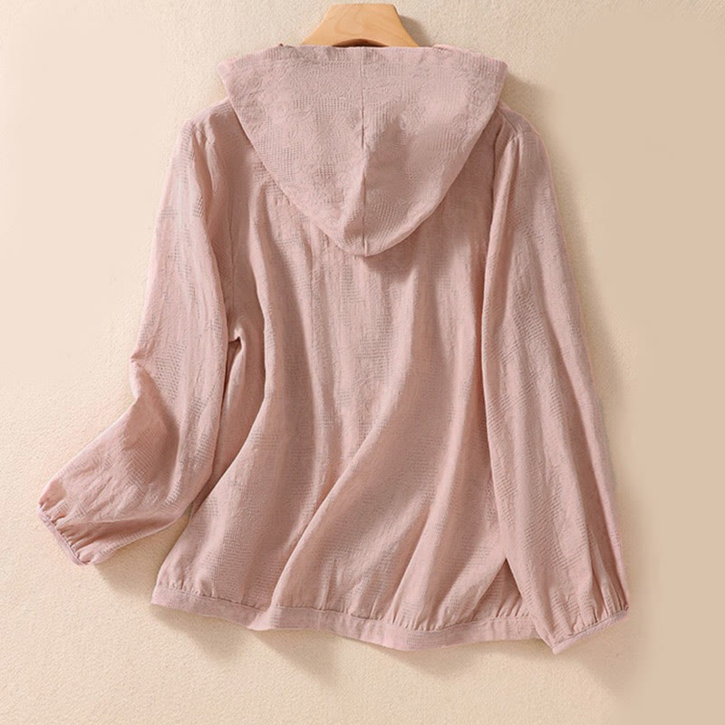 Sudadera con capucha de manga larga para mujer con diseño de jacquard y botones, con estampado de Buddha Stones. - image 9