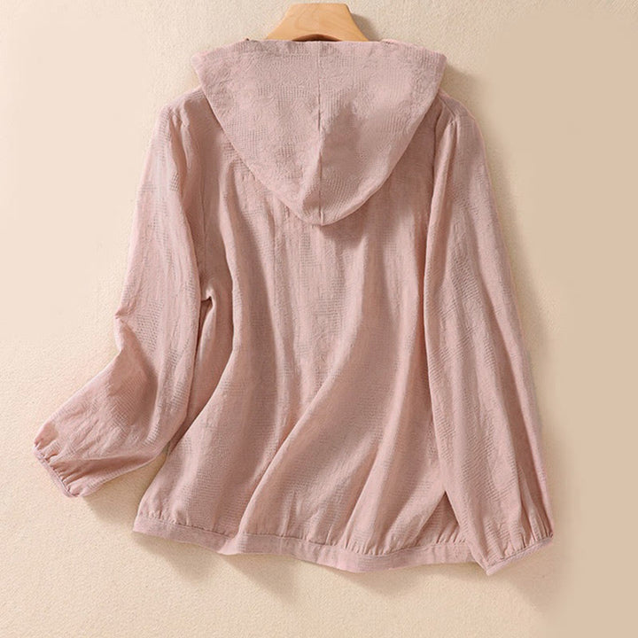 Sudadera con capucha de manga larga para mujer con diseño de jacquard y botones, con estampado de Buddha Stones. - image 9